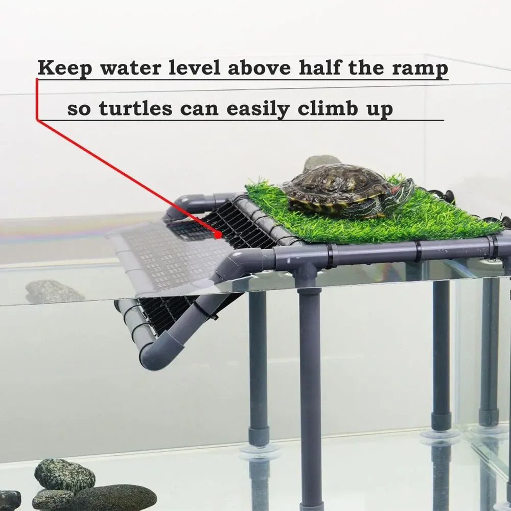 Turtle Basking Platform, Sturdy Standing Dock, Non-Slip Ramp & Artificial Grass